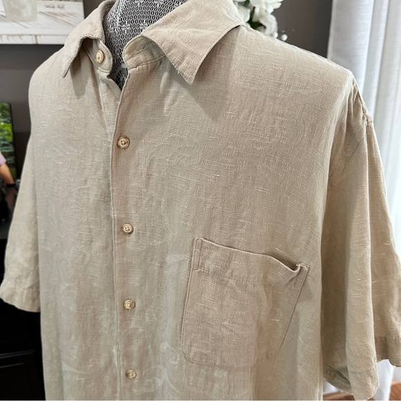 Tasso Elba Men's Casual Linen Blend Beige Button Down Shirt - Picture 4 of 16